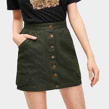 Romwe Back Pocket Button Front Denim Skirt