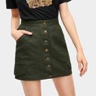 Romwe Back Pocket Button Front Denim Skirt
