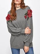 Romwe 3d Rose Applique Heather Knit Pullover