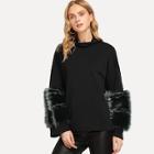 Romwe Faux Fur Contrast Solid Pullover