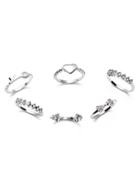 Romwe 6pcs Silver Rhinestone Cute Sweet Style Ring Set