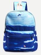 Romwe Blue Sea Print Canvas Backpack