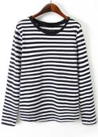 Romwe Striped Loose Navy And White T-shirt
