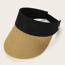 Romwe Two Tone Paper Straw Brim Visor
