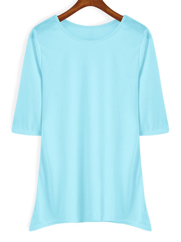 Romwe Round Neck Casual Blue T-shirt