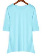 Romwe Round Neck Casual Blue T-shirt