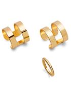 Romwe 3pcs Gold Plated Hollow Out Ring Set