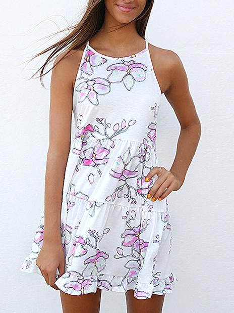 Romwe Criss Cross Back Florals Shift Dress