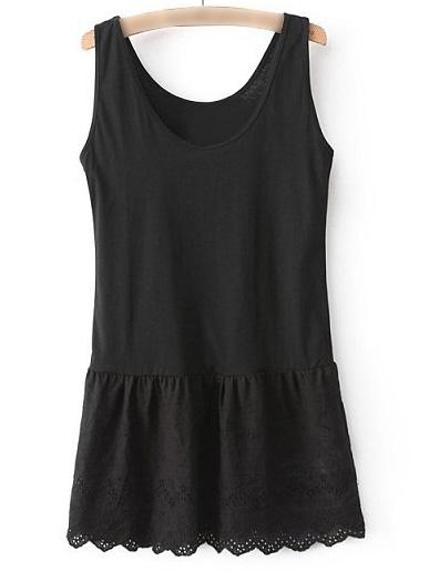 Romwe Black Round Neck Lace Hem Tank Dress