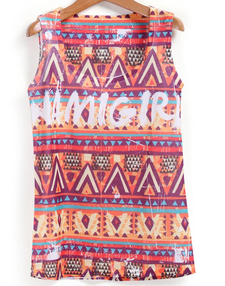 Romwe Round Neck Geometric Print Vest