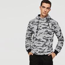 Romwe Men Camo Print Hooded Sweatshirt
