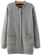 Romwe With Pockets Buttons Grey Cardigan