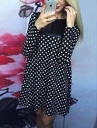 Romwe Black Pu Leather Neck Polka Dot Shift Dress