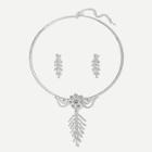 Romwe Branch Detail Rhinestone Necklace & Earrings