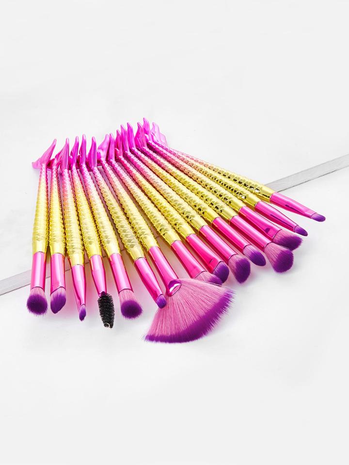 Romwe Ombre Mermaid Handle Makeup Brush 15pcs