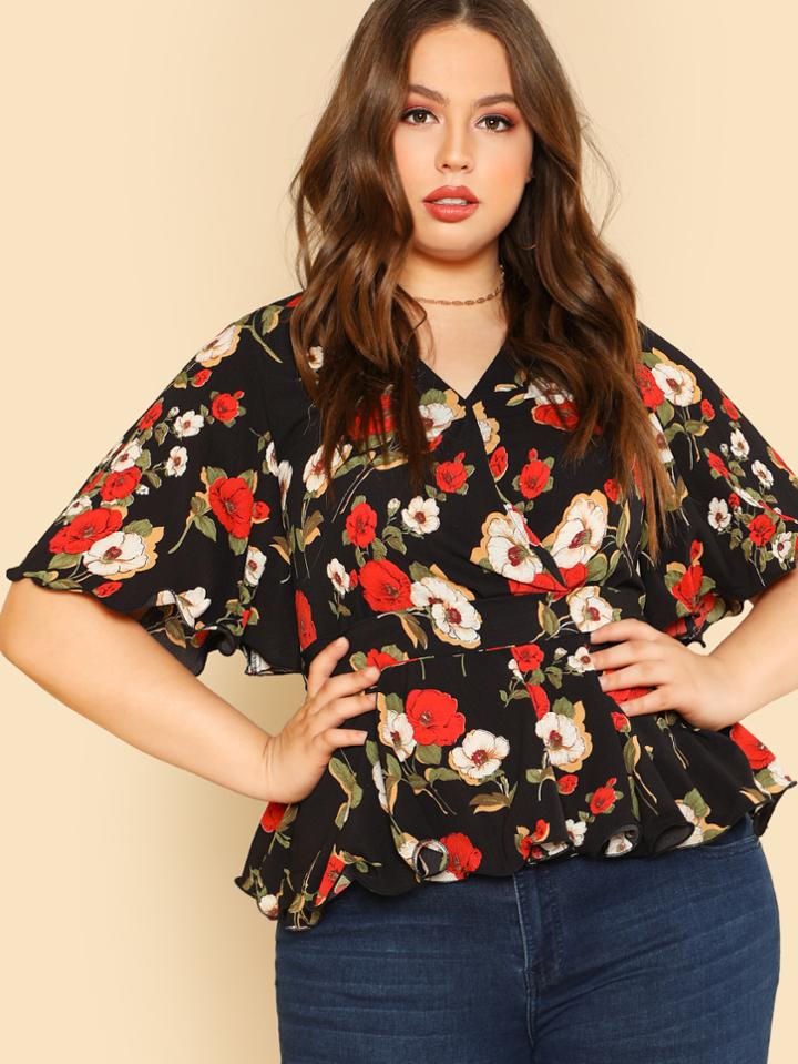 Romwe Flower Print Self Belted Top