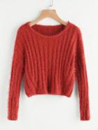 Romwe Rib Knit Crop Fuzzy Jumper