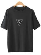 Romwe Black Question Mark Inverted Triangle Print T-shirt