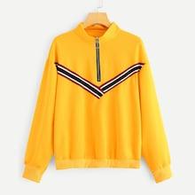 Romwe Plus Striped Tape Quarter Zip Sweatshirt