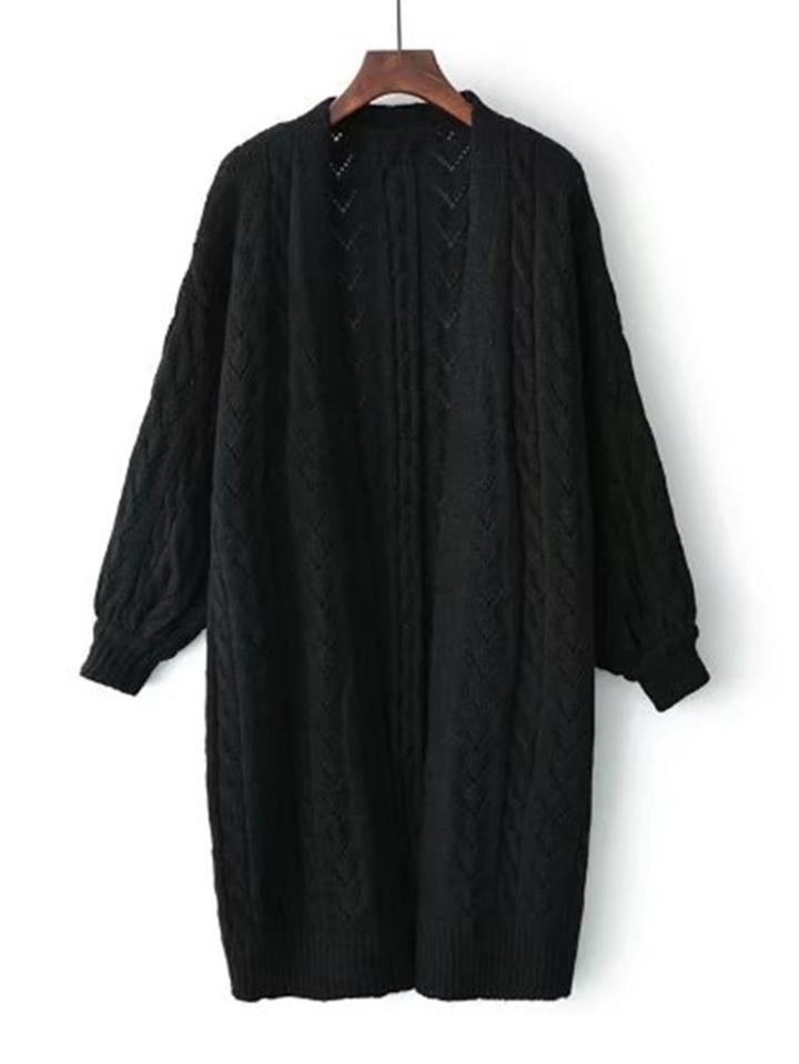 Romwe Cable Knit Open Front Longline Sweater Coat