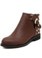 Romwe Brown With Rivet Buckle Strap Boots