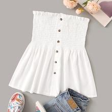Romwe Button Front Shirred Tube Top