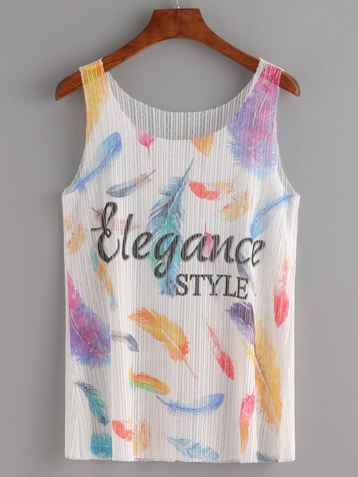 Romwe White Printed Sheer Lace Tank Top