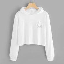 Romwe Smile Print Crop Hoodie