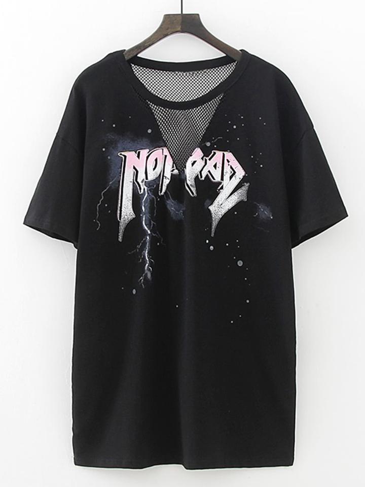 Romwe Contrast Mesh Short Sleeve Tee
