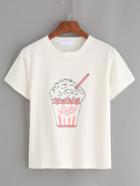 Romwe Beige Ice Cream Print T-shirt