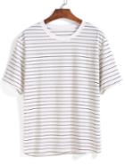 Romwe Striped Loose White T-shirt