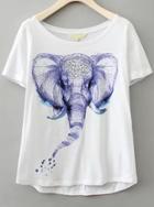 Romwe White Short Sleeve Elephant Print T-shirt