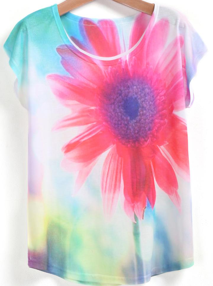Romwe Daisy Print Loose T-shirt
