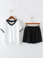 Romwe White High Low T-shirt With Black Shorts