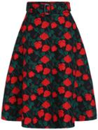Romwe Rose Print A-line Skirt