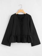 Romwe V Neckline Ruffle Hem Tie Neck Top