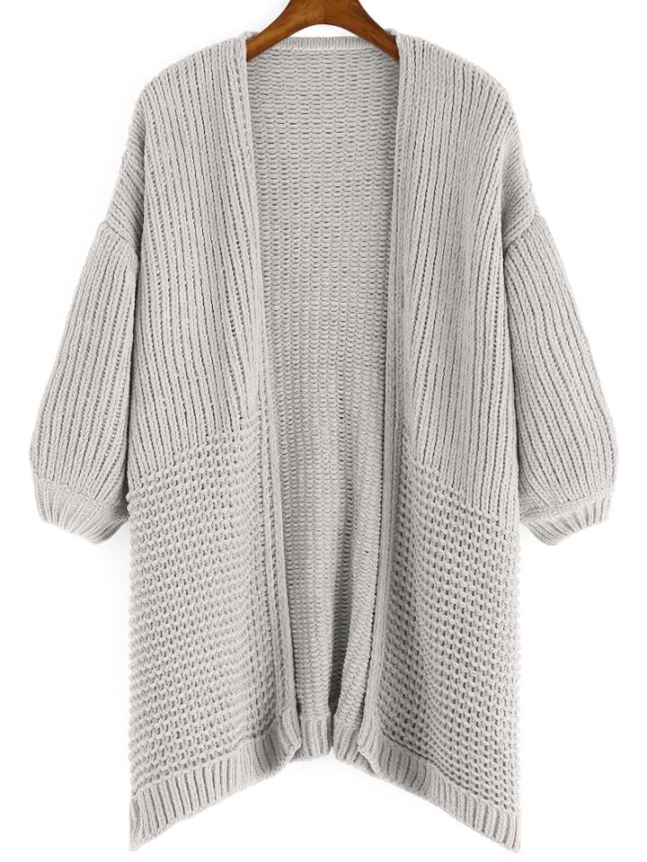 Romwe Chunky Knit Loose Grey Coat