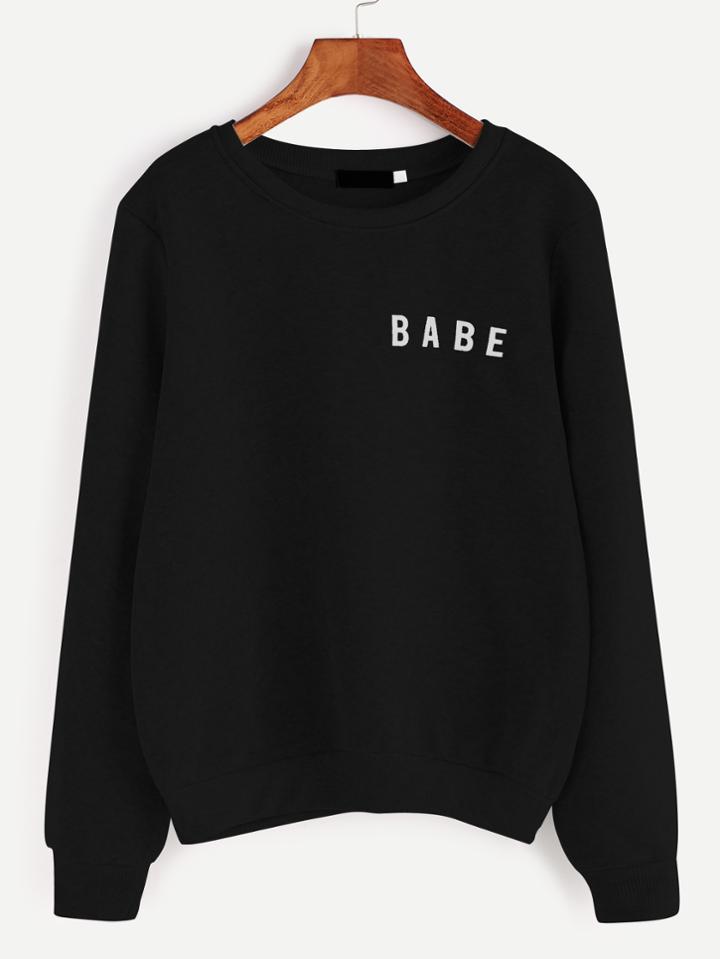 Romwe Black Letter Print Casual Sweatshirt