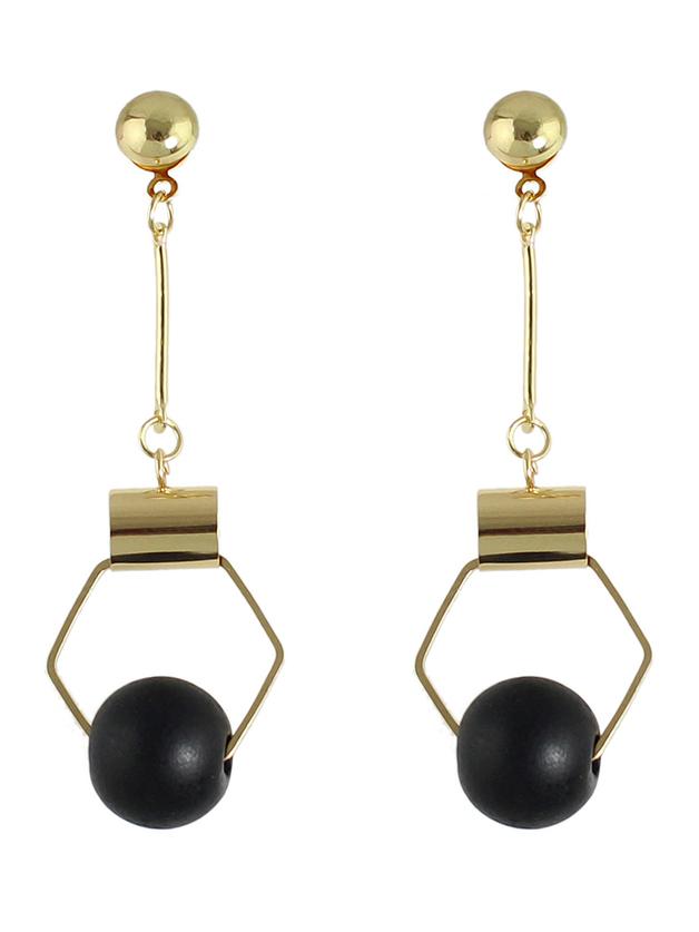 Romwe Black  Beads Gold Hanging Earrings