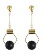 Romwe Black  Beads Gold Hanging Earrings