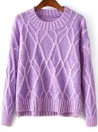 Romwe Diamond Knit High Low Purple Sweater