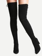 Romwe Black Suede Point Toe Over The Knee Boots