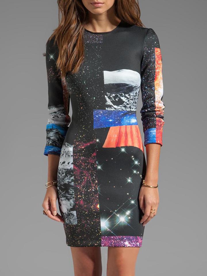 Romwe Long Sleeve Printing Bodycon Dress