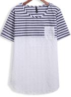 Romwe Striped With Pocket Contrast Lace T-shirt