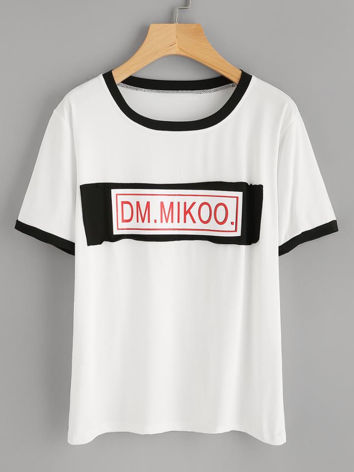 Romwe Patch Detail Ringer Tee
