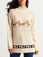 Romwe Apricot Long Sleeve Deer Print Sweater