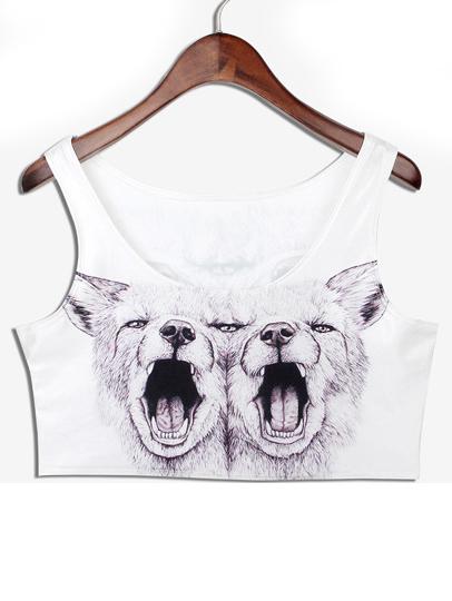Romwe White Wolf Print Crop Tank Top