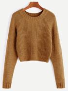 Romwe Khaki Raglan Sleeve Crop Sweater