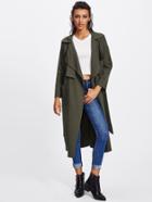 Romwe Patch Pocket Front Self Belted Layered Coat