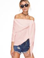 Romwe Pink Off The Shoulder Tunic Top